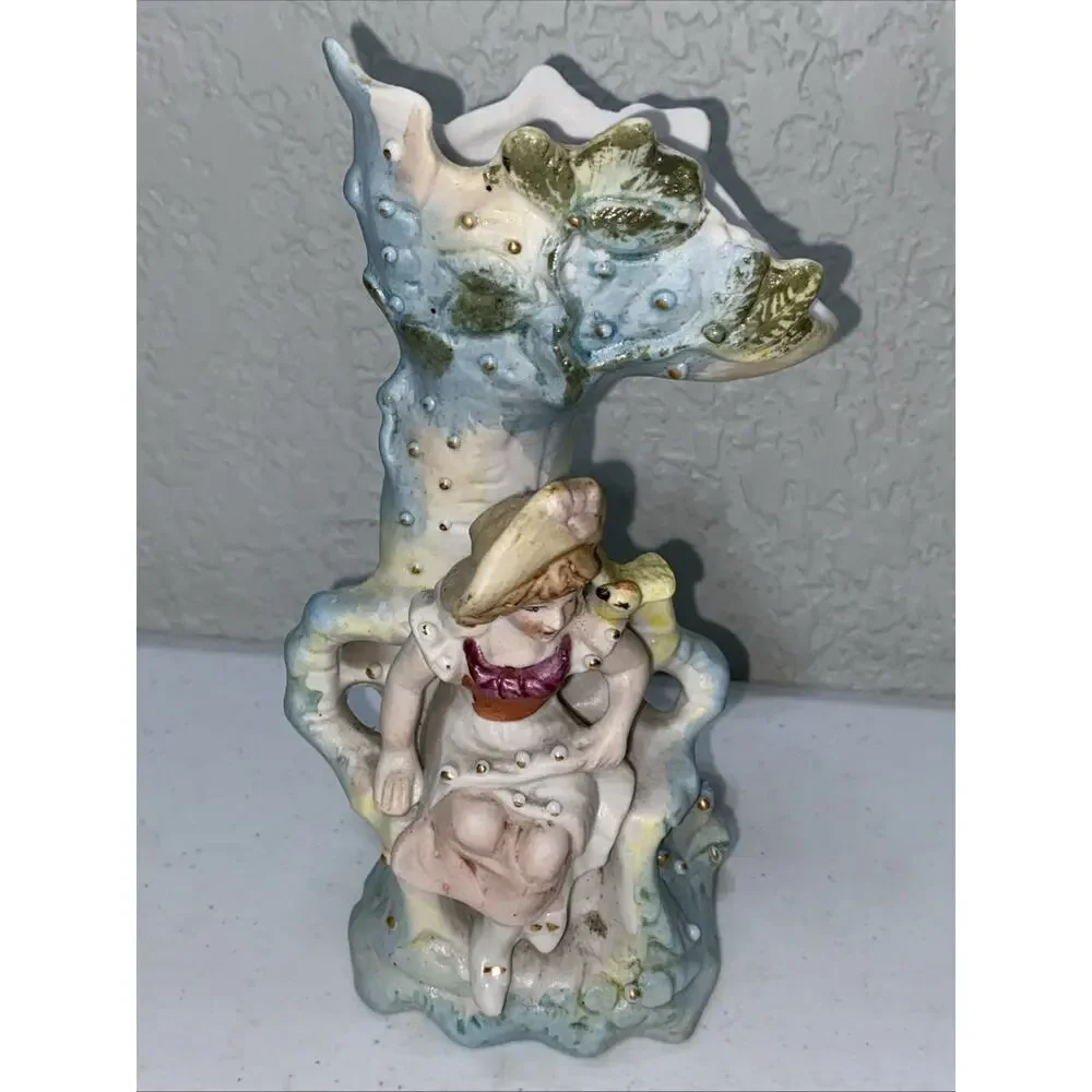 VTG Paulux Made In Occupied Japan Ceramic Figurine Vases Set Of 2 Bisque 6.5